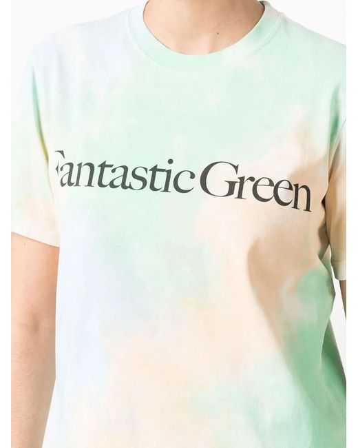 MSGM Green Slogan-Print Cotton T-Shirt