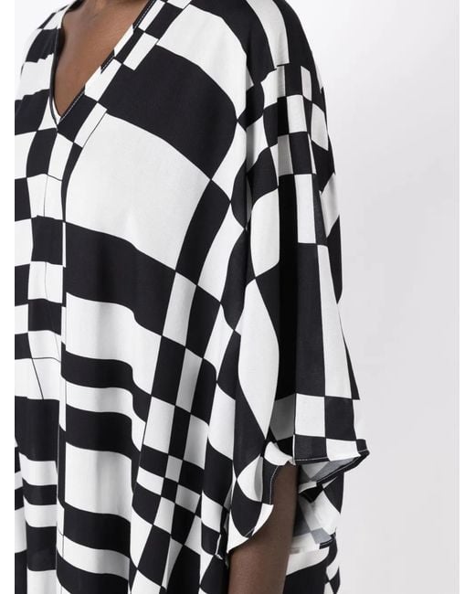 Amir Slama Black Geometric-Print Wide-Sleeved Blouse