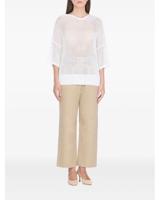 Antonelli White Perforated-Pattern Hooded Sweater