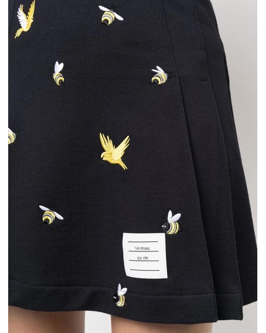 Thom Browne Black Embroidered A-Line Skirt