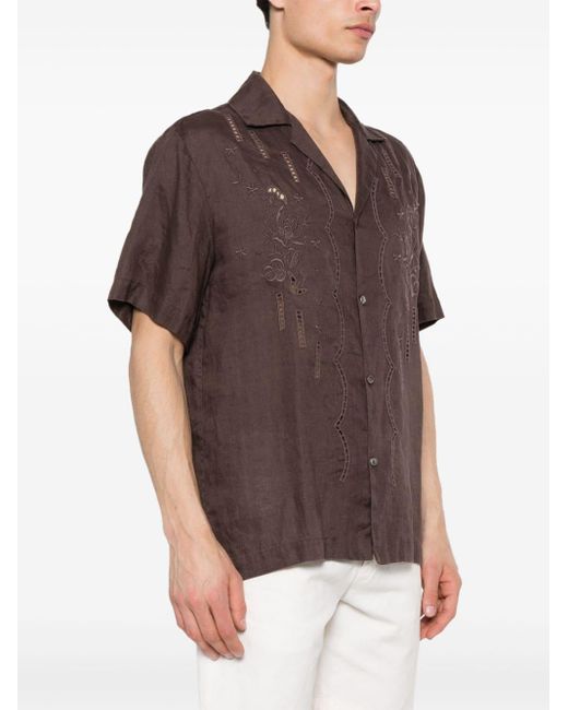P.A.R.O.S.H. Brown Floral-embroidered Linen Shirt