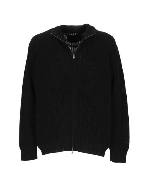 AMISH Black Ribbed-Knit Zip-Up Sweater