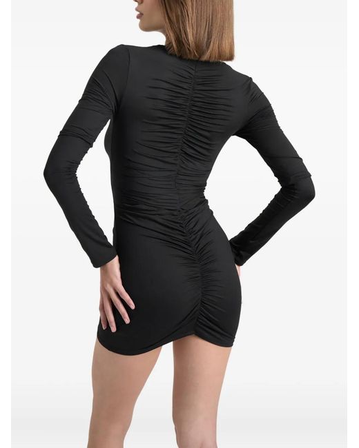 LaRevêche Black Lillibet Long-Sleeve Rose-Embellished Mini Dress