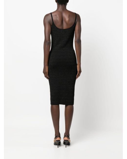 Versace Black Croc-jacquard Sleeveless Midi Dress