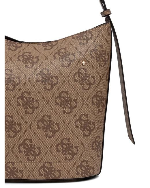 Guess Brown Monogram-Print Shoulder Bag
