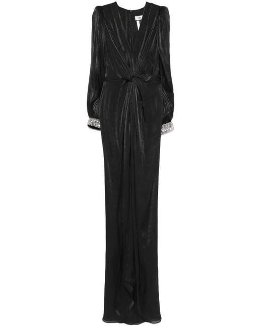 Nissa Black Twist-Detail Plissé Maxi Dress