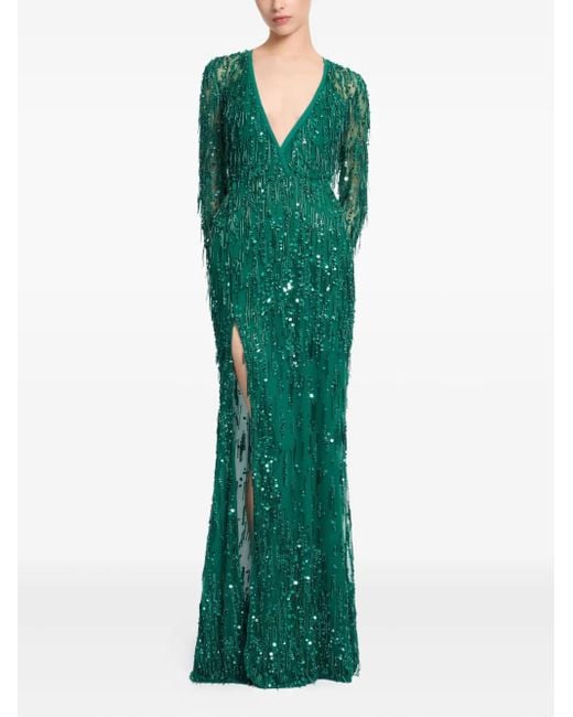 Elie Saab Green Bead-Embellished Maxi Dress