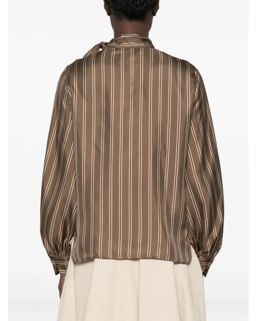 Max Mara Brown Bingo Striped Pussy-Bow Blouse