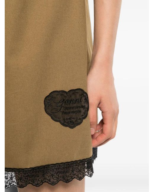 Ganni Natural Lace-Trimmed Sleeveless Dress