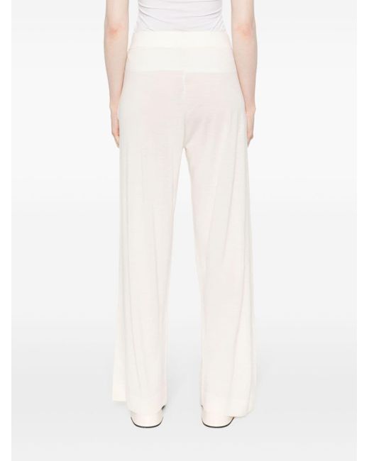 Allude White Fine-knit Straight Trousers