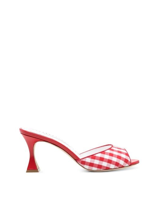 Manolo Blahnik Pink Jadara Gingham Mules