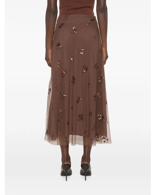 Luisa Cerano Brown Sequin-Embellished Tulle Midi Skirt