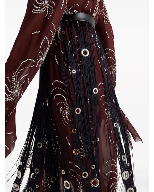 Prada Blue Midi-Skirt With Fringe And Grommet Embellishment