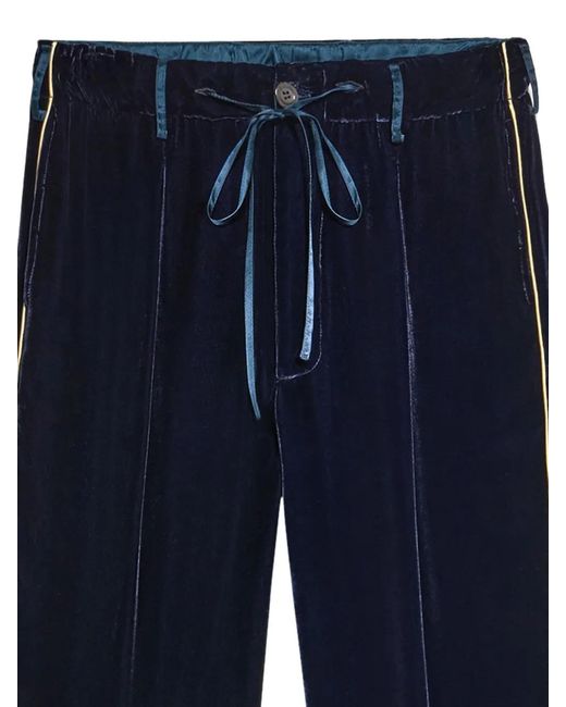 Pierre Louis Mascia Blue Kanpur Velvet Side-Stripe Trousers