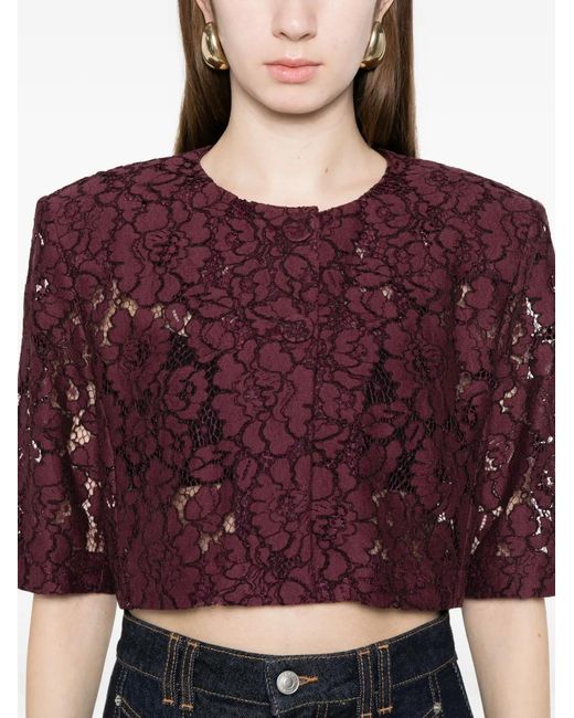 Pinko Purple Cropped Jacket With Floral Detail