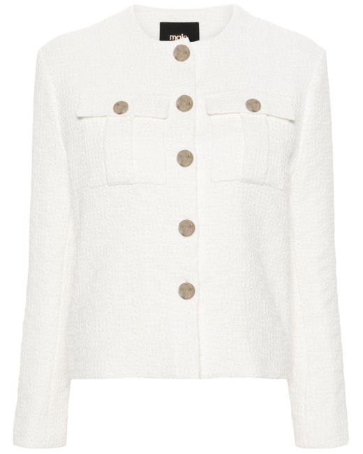 Maje White Tweed-Jacke mit Kettendetail