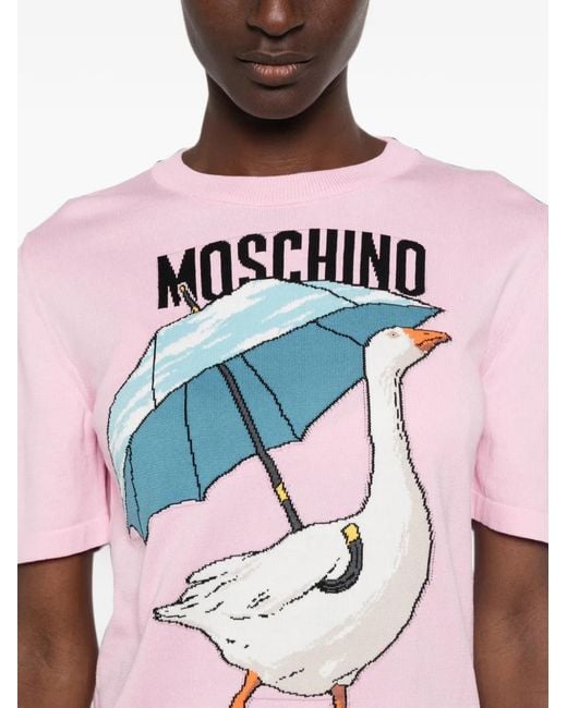 Moschino Pink Goose-Intarsia Short-Sleeve Top