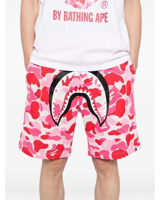 A Bathing Ape Red Graphic-Print Shorts for men