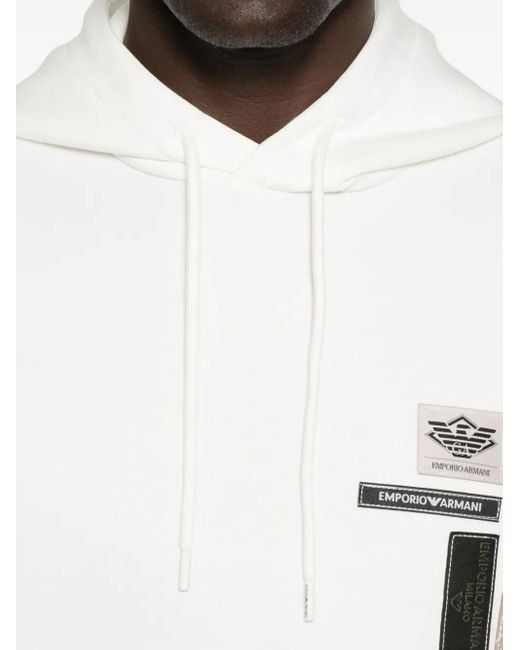 Emporio Armani White Logo-Patch Hooded Sweater for men