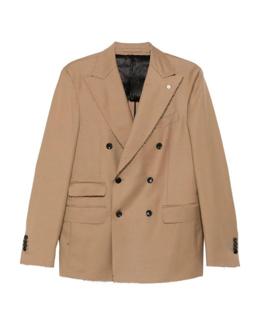 L.b.m. 1911 Natural Double-Breasted Frayed-Edge Blazer for men