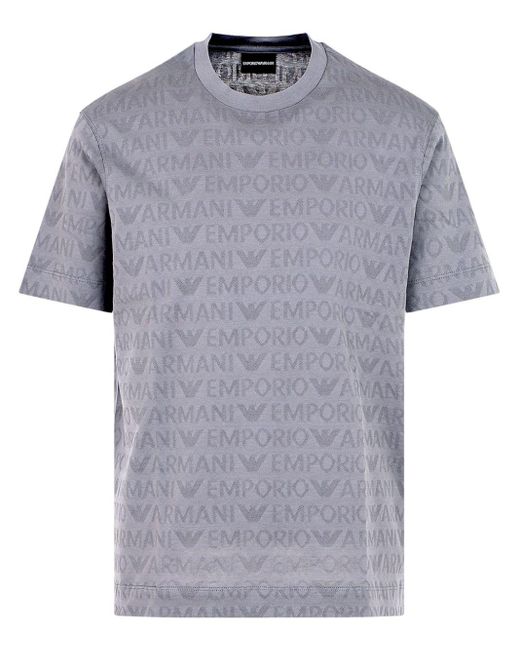 Emporio Armani Gray Logo-jacquard Cotton T-shirt for men