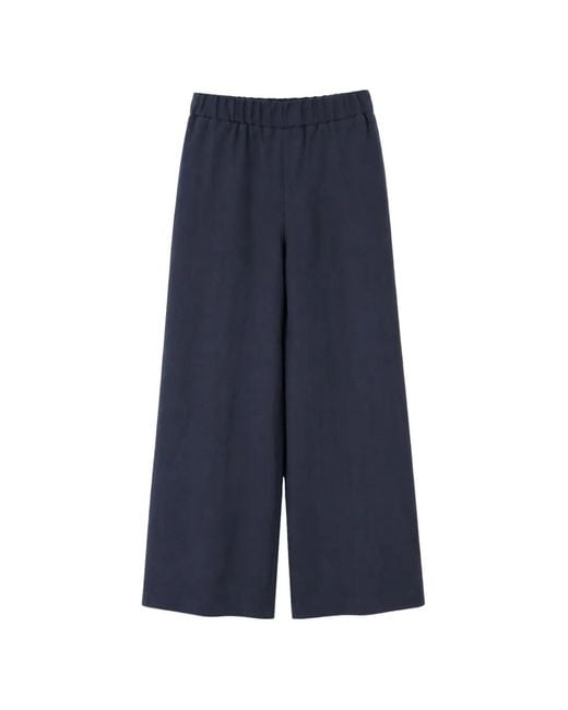 Gran Sasso Blue Elasticated-Waist Wide-Leg Trousers