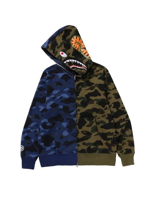 A Bathing Ape Blue Split Camo Shark Full-Zip Hoodie for men