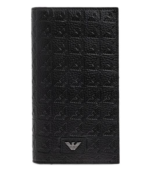 Emporio Armani Black Logo-Debossed Leather Wallet for men