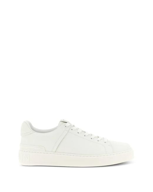 Balmain White B-Court Smooth Leather Trainers for men