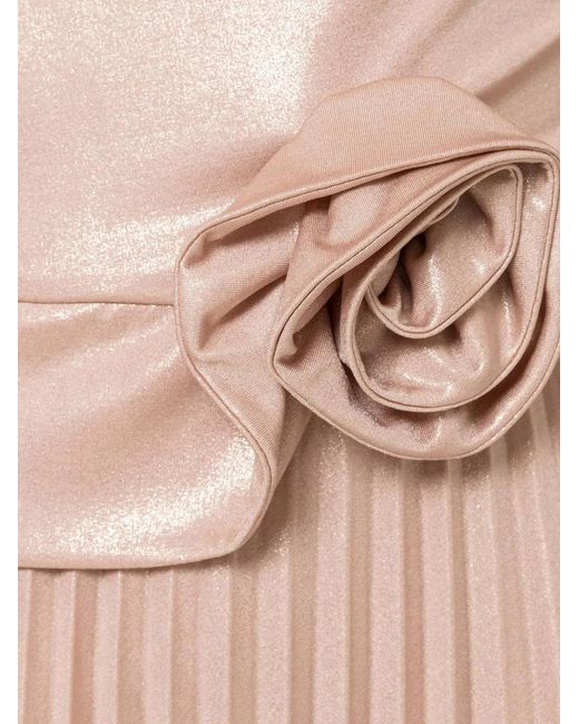 Nissa Natural Metallic-Effect Pleated Midi Dress