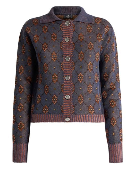 Etro Black Polo-Neck Patterned Cardigan