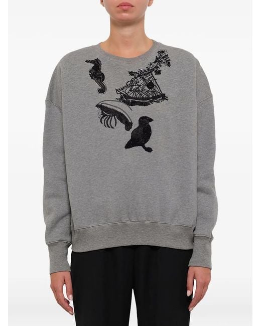 McQueen Gray Sea Creature-Embroidered Sweatshirt