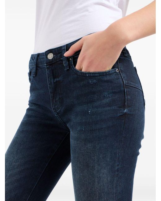 Armani Exchange Blue Logo-appliqué Whiskering-effect Skinny-cut Jeans