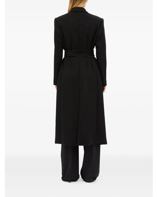 MSGM Black Double-Breasted Belted Coat