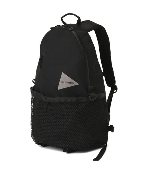 And Wander Black Logo Print Backpack