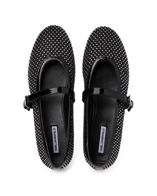 Karl Lagerfeld Black Karo Crystal-Embellished Ballet Flats