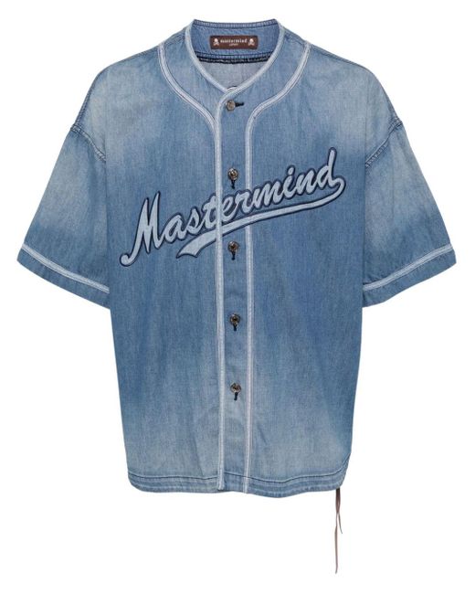 Mastermind Japan Blue Logo-appliqué Denim Baseball Shirt for men