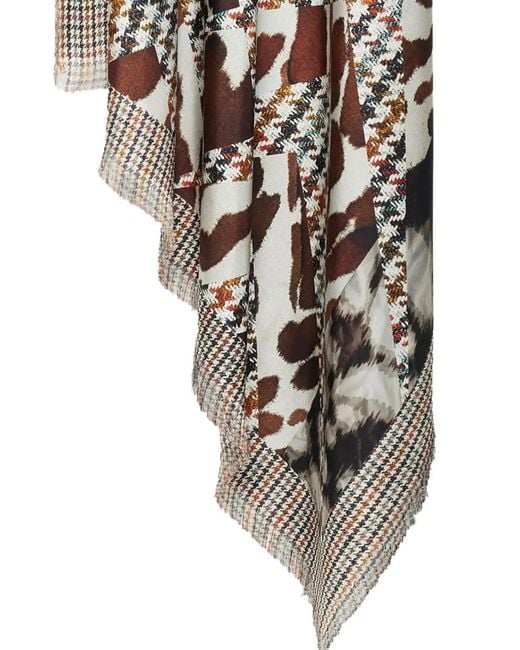 Pierre Louis Mascia White Houndstooth-Animal Print Scarf