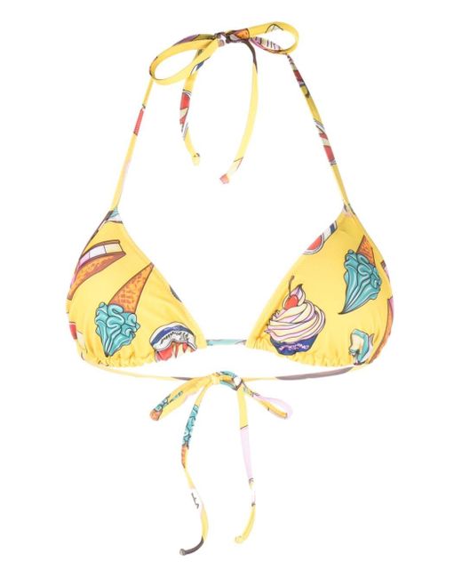 Top de bikini con estampado gráfico Moschino de color Metallic