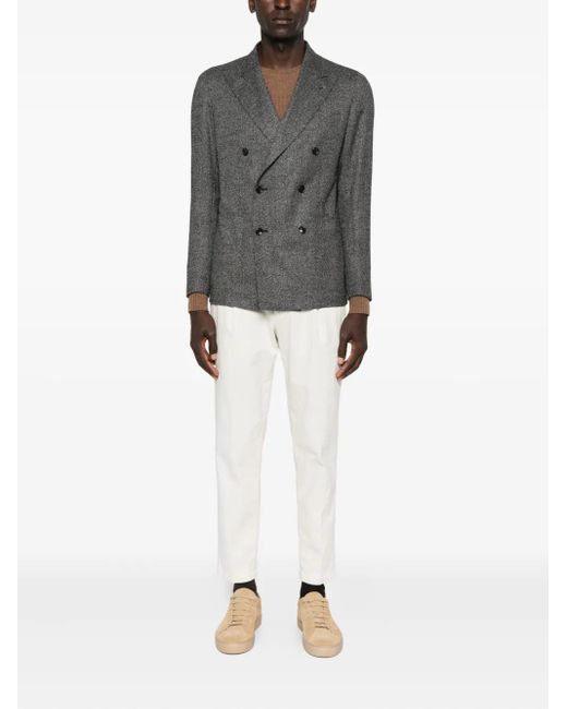 Tagliatore Gray Diagonal-Pattern Double-Breasted Blazer for men