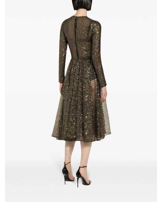 Dolce & Gabbana Metallic Midi Sequin-Embellished Flared Dress