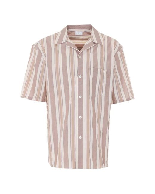 Saint Laurent Pink Cassandre Striped Short-Sleeve Shirt for men