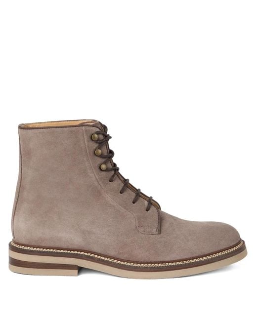メンズ Brunello Cucinelli レースアップ スエードブーツ Brown