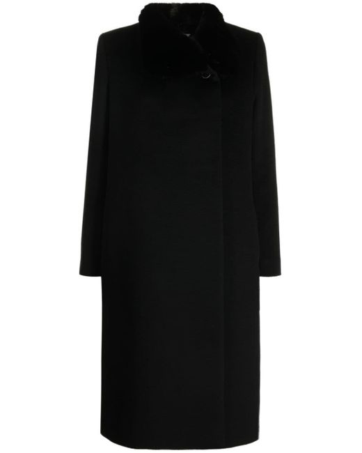 Cinzia Rocca Black Faux-fur Collar Wool Coat