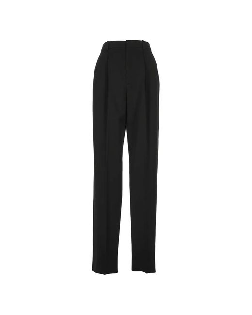 Saint Laurent Black Pleated Satin-Trim Trousers