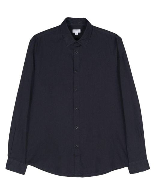 Sunspel Blue Tonal Stitching Cotton Shirt for men