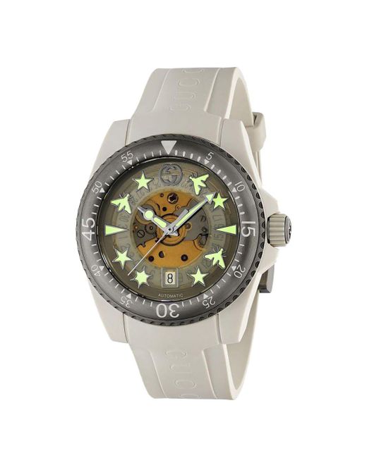 Gucci White Olive Green Skeleton Automatic Dive Watch