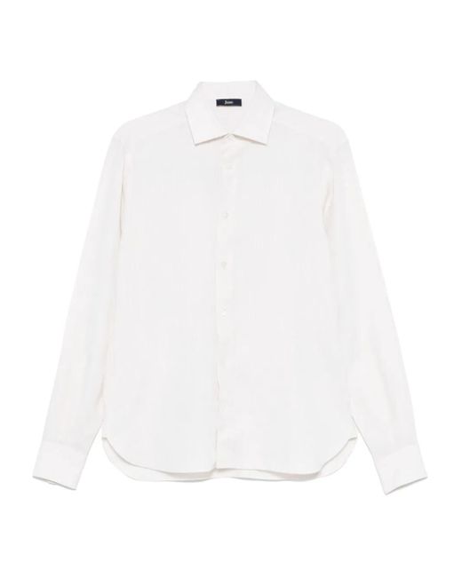 メンズ Herno リネンシャツ White