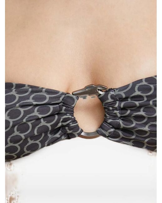 Trussardi Black Monogram-Print Ring-Detail Bikini Top