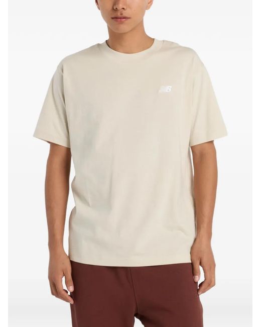 New Balance White Logo-Embroidered T-Shirt for men
